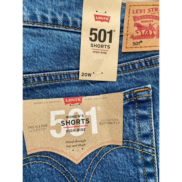 Levi's 501 Blue Denim Button Fly High Rise Cut Off Jean Shorts NEW 20W - Picture 7 of 12